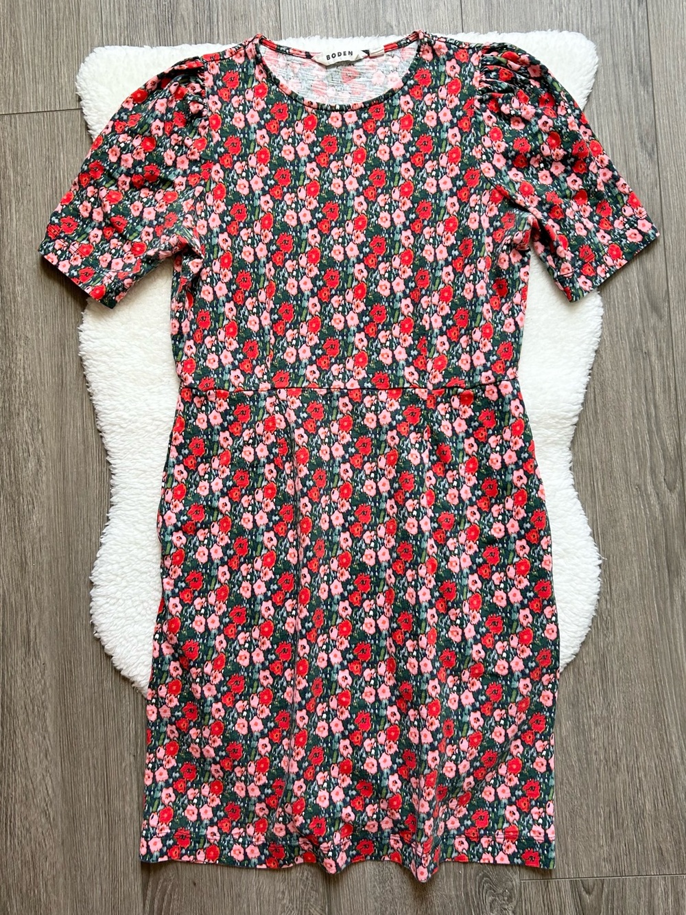 Boden Jersey Zoe Poppy Floral Short Sleeve Knit Dress